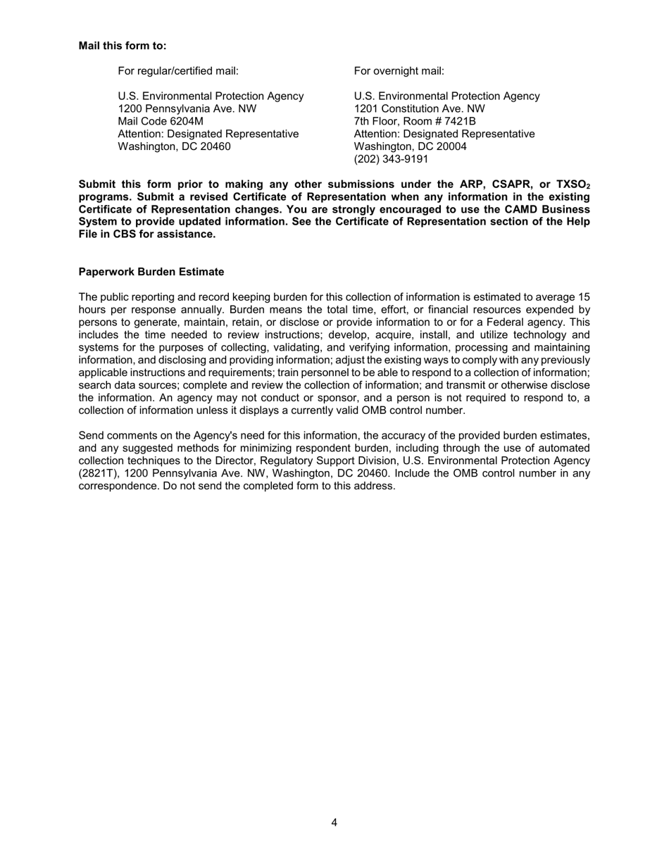 EPA Form 7610-1 Certificate of Representation, Page 10