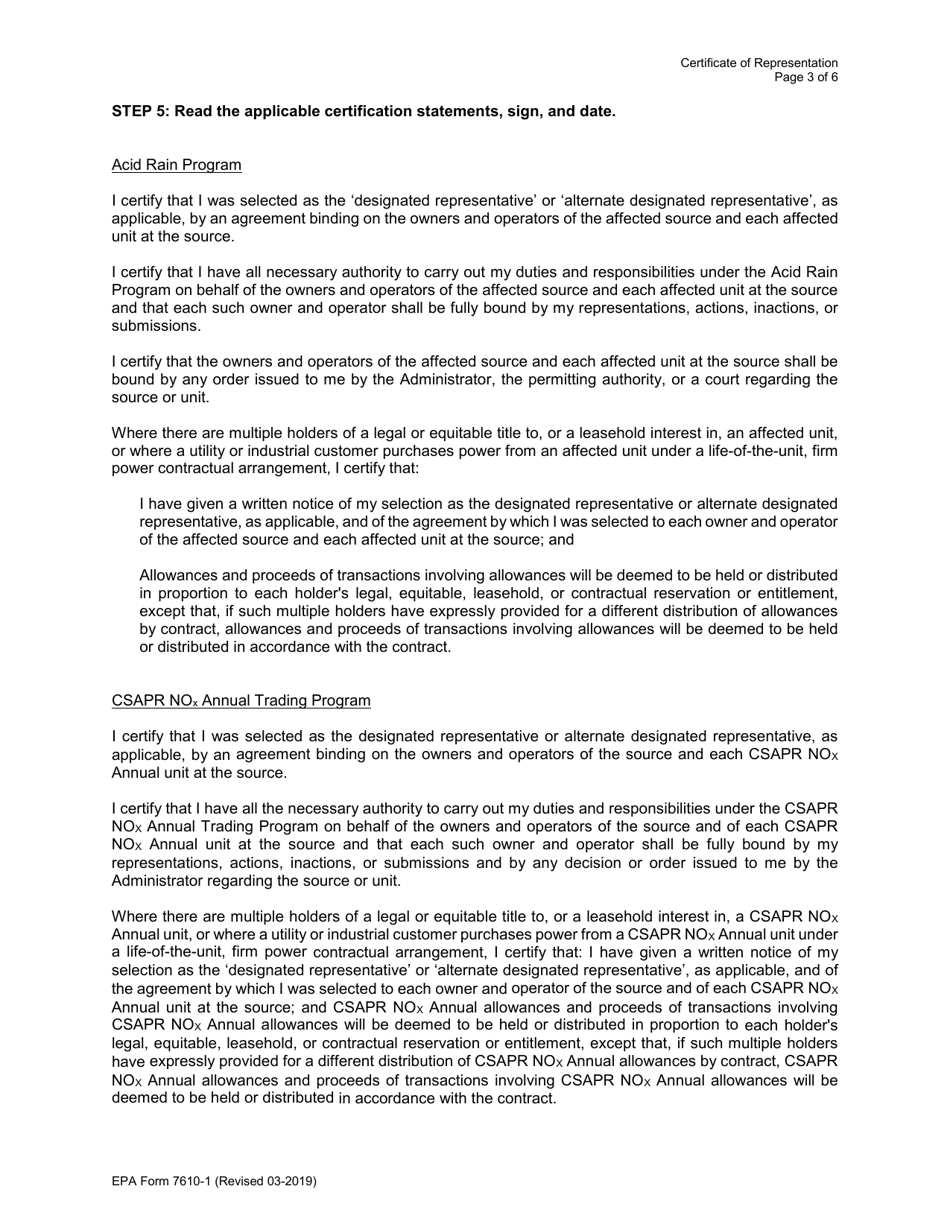 EPA Form 7610-1 Certificate of Representation, Page 3