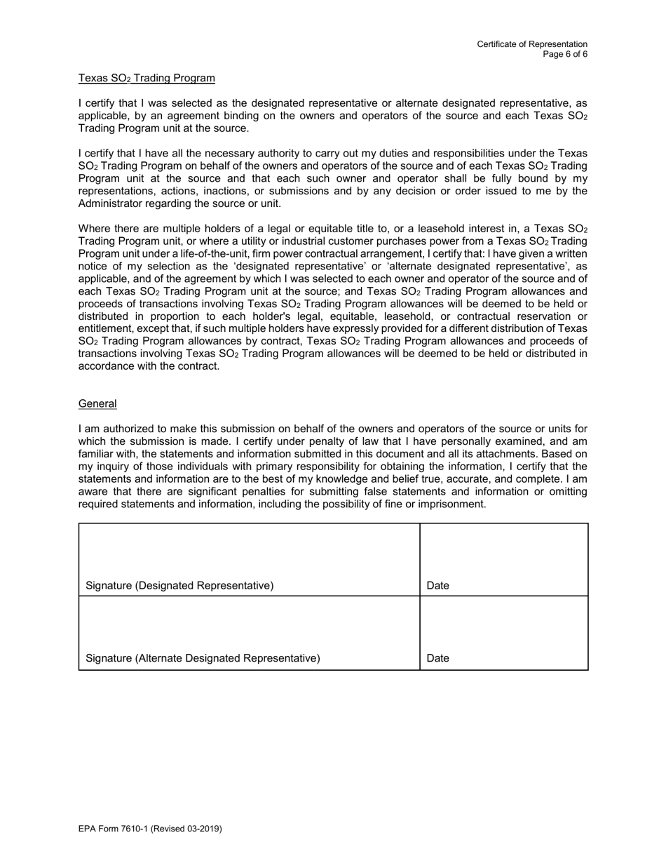 EPA Form 7610-1 Certificate of Representation, Page 6
