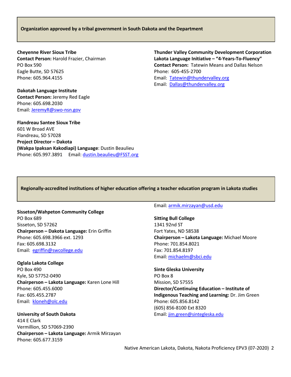 Form EPV3 Native American Lakota, Dakota, Nakota Language and Culture Proficiency Verification - South Dakota, Page 2