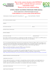 Document preview: Ethyl/Grain Alcohol Purchase Form - Vermont