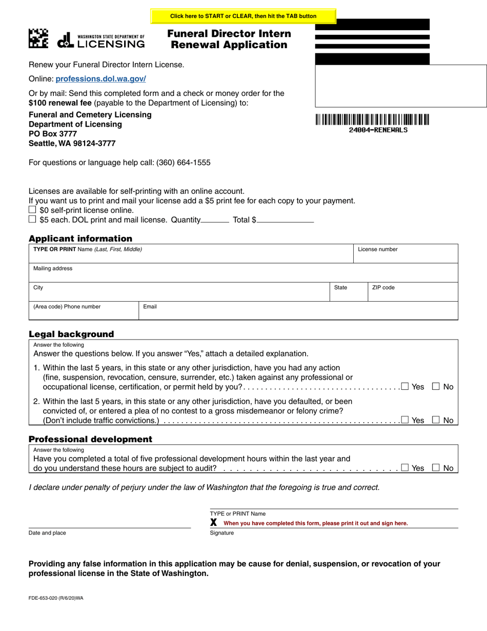 Form FDE653020 Download Fillable PDF or Fill Online Funeral Director