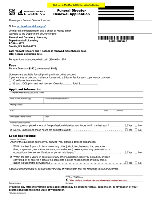 Form FDE-653-018  Printable Pdf