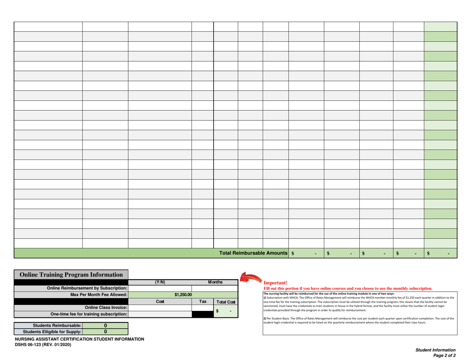 DSHS Form 06-123 Nursing Assistant Training and Testing Reimbursement - Washington, Page 4