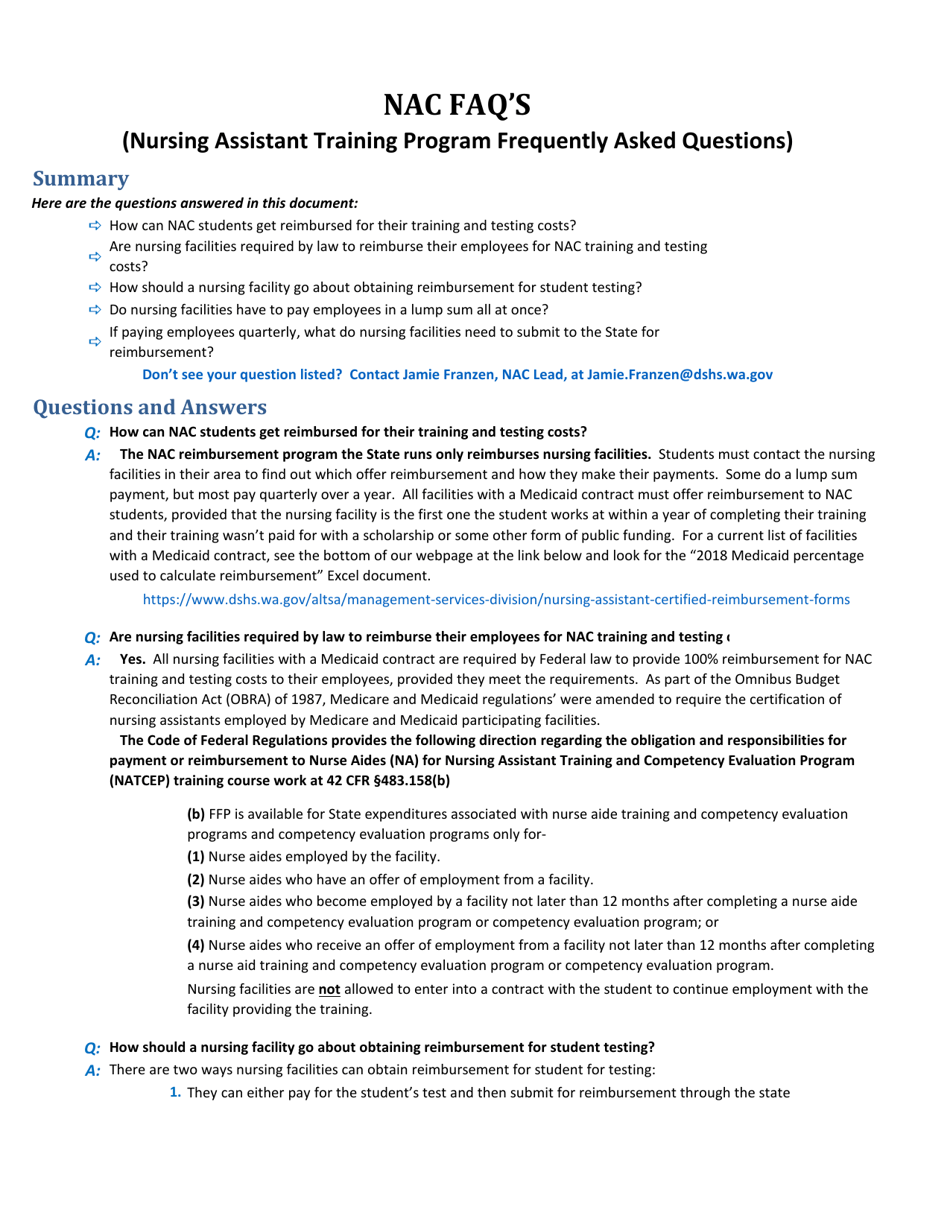 DSHS Form 06-123 Nursing Assistant Training and Testing Reimbursement - Washington, Page 8
