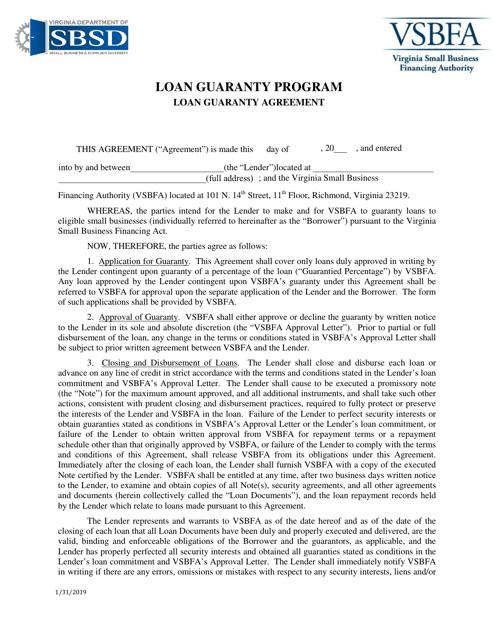 Loan Guaranty Agreement - Virginia Download Pdf