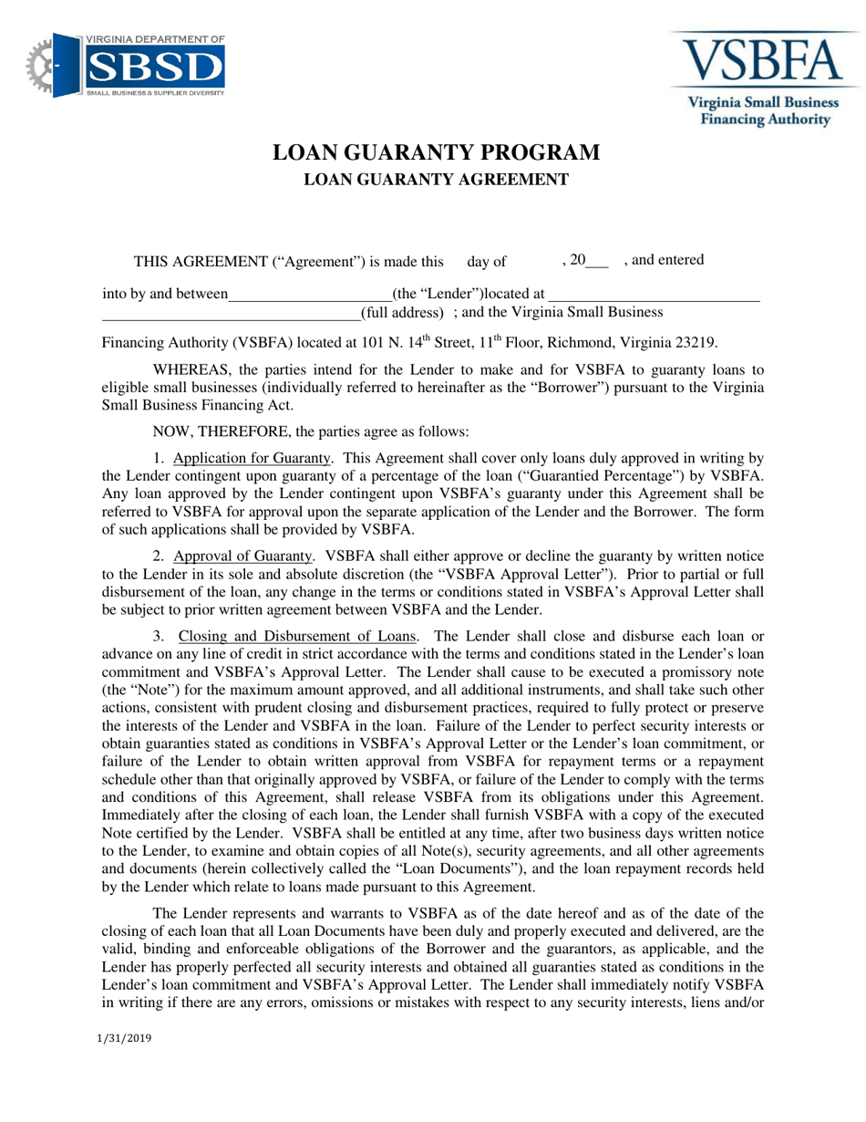 Loan Guaranty Agreement - Virginia, Page 1