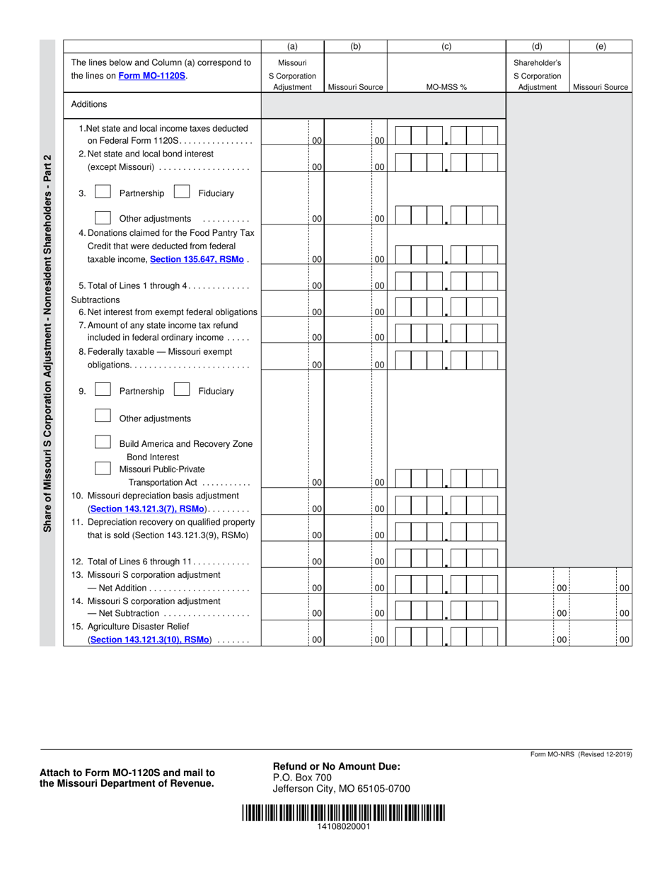 Form MO-NRS S Corporation Nonresident Form - Missouri, Page 2