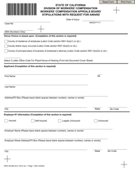 DWC-CA Form 10214 (A) Stipulations With Request for Award - California