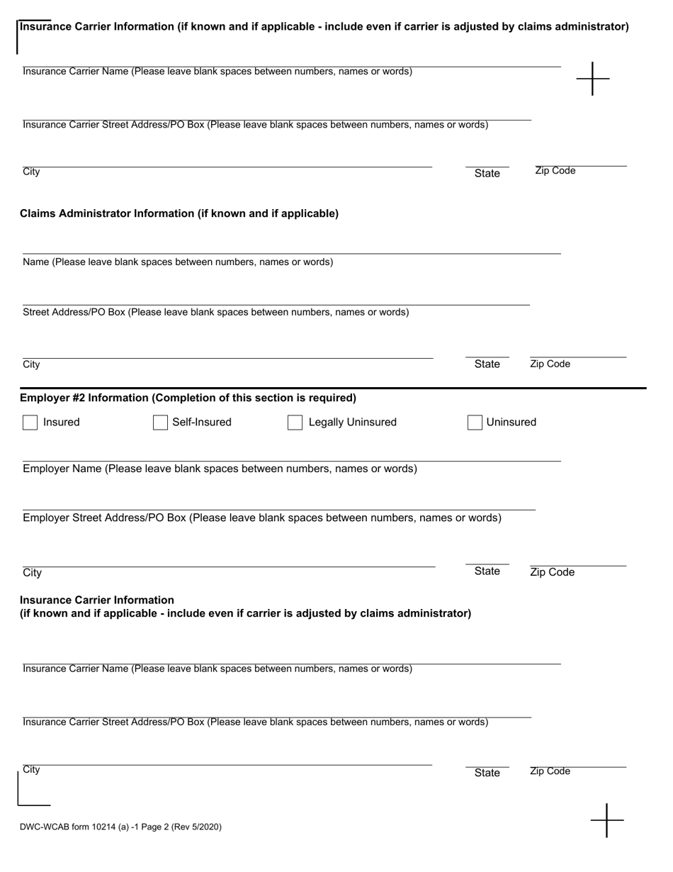 DWC-CA Form 10214 (A) Stipulations With Request for Award - California, Page 2