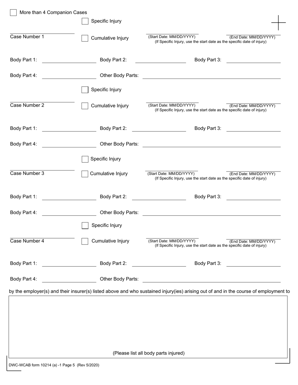 DWC-CA Form 10214 (A) Stipulations With Request for Award - California, Page 5