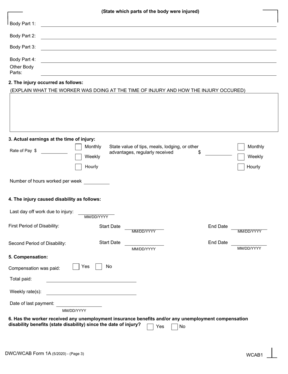 DWC/WCAB Form 1A - Fill Out, Sign Online and Download Fillable PDF ...