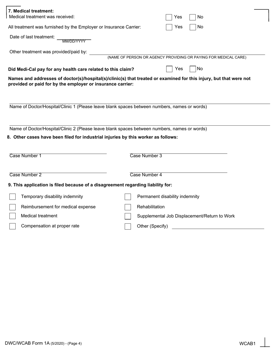 DWC/WCAB Form 1A - Fill Out, Sign Online and Download Fillable PDF ...