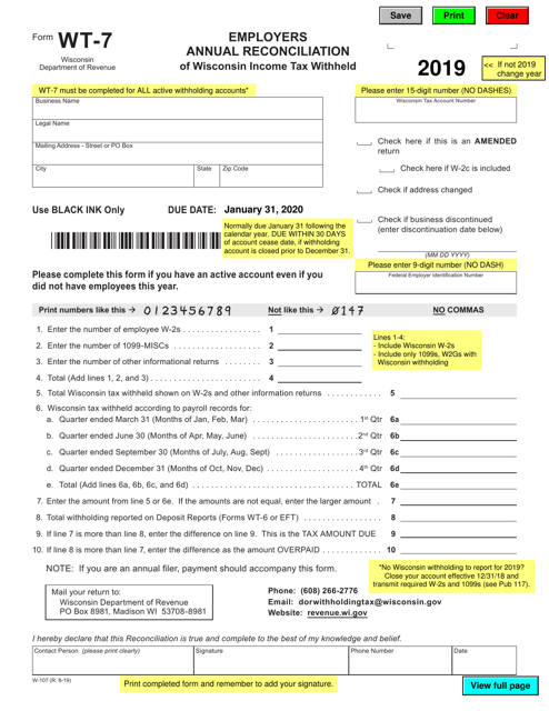 Form WT-7 (W-107) 2019 Printable Pdf
