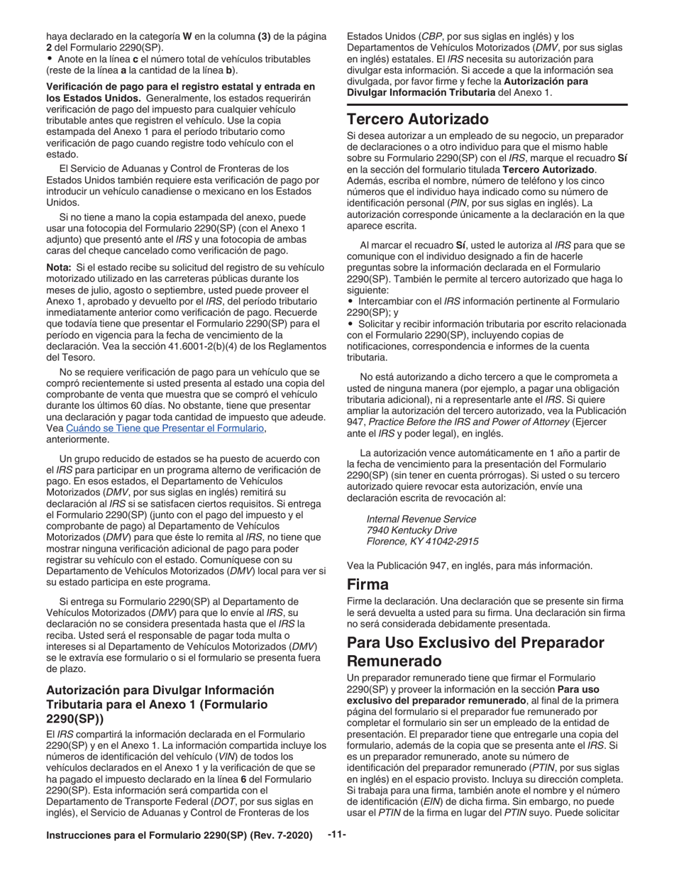 Instructions for IRS Form 2290(SP) Declaracion Del Impuesto Sobre El Uso De Vehiculos Pesados En Las Carreteras, Page 13