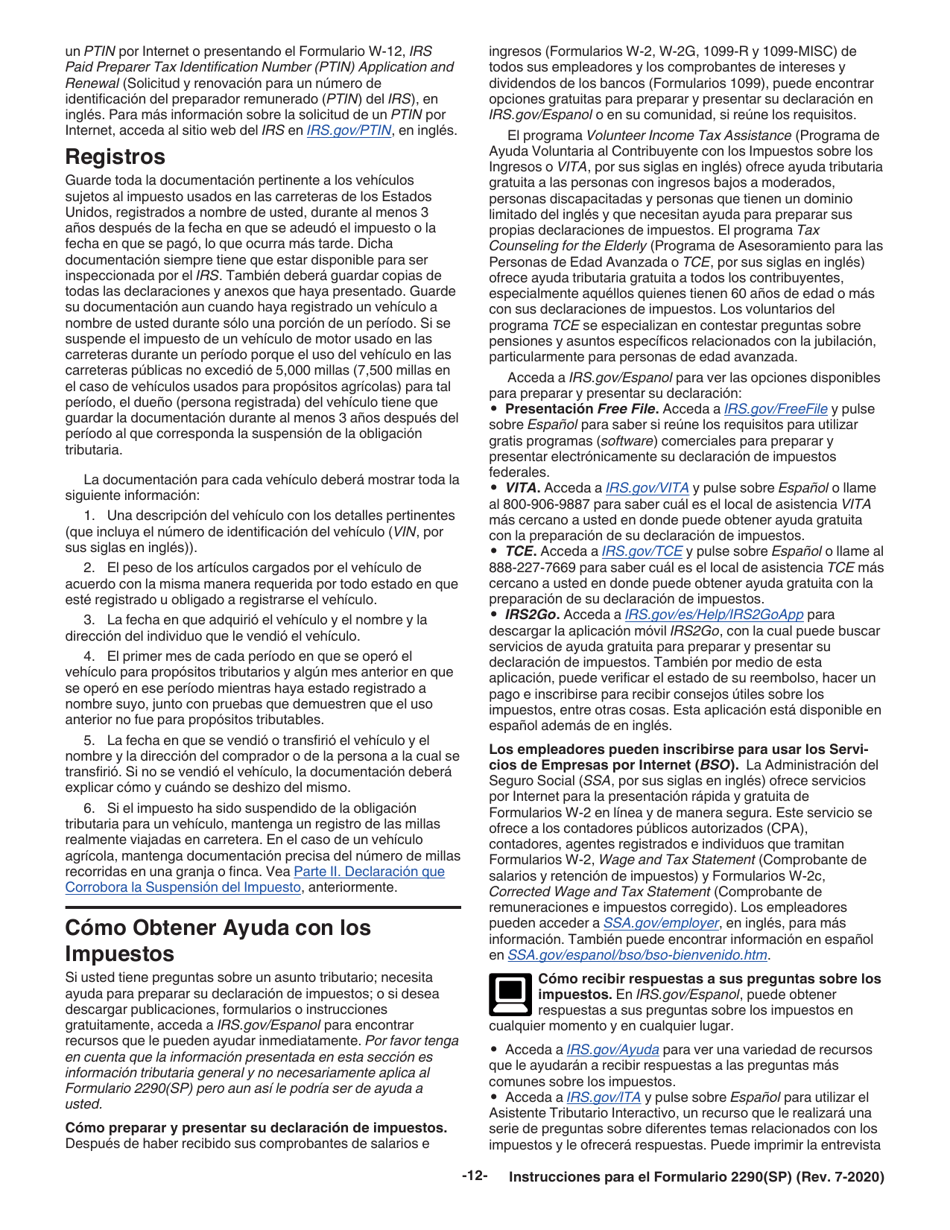 Instructions for IRS Form 2290(SP) Declaracion Del Impuesto Sobre El Uso De Vehiculos Pesados En Las Carreteras, Page 14