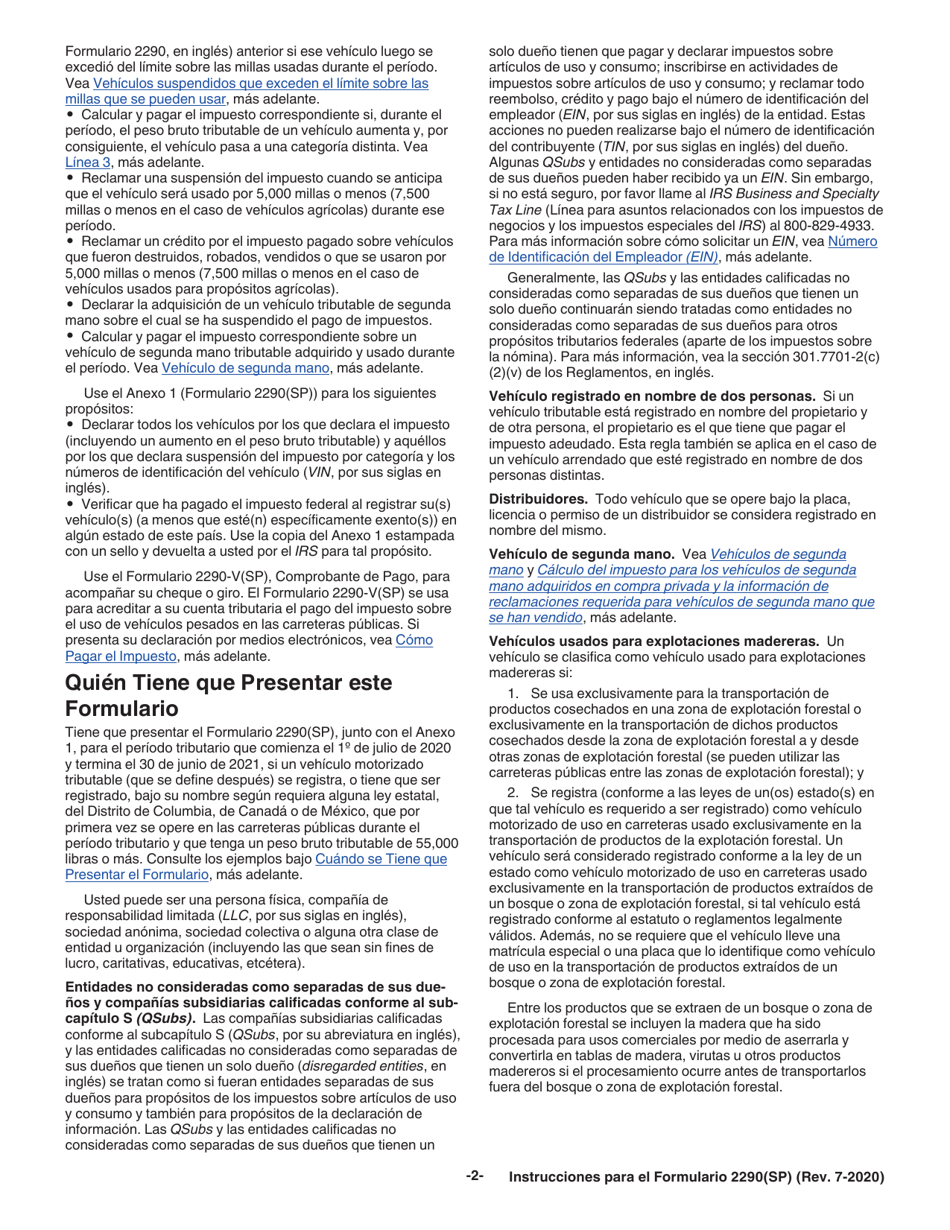 Instructions for IRS Form 2290(SP) Declaracion Del Impuesto Sobre El Uso De Vehiculos Pesados En Las Carreteras, Page 4