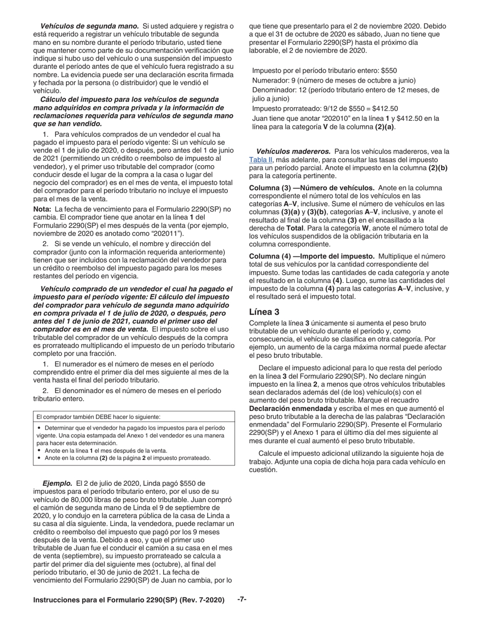 Instructions for IRS Form 2290(SP) Declaracion Del Impuesto Sobre El Uso De Vehiculos Pesados En Las Carreteras, Page 9