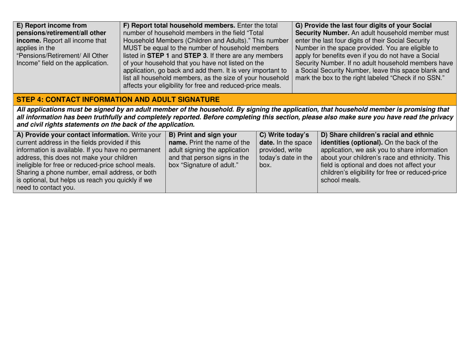 Instructions for Child and Adult Care Food Program Meal Benefit Income Eligibility Application - Arizona, Page 3