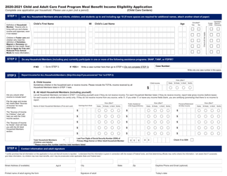 Document preview: CACFP Meal Benefit Income Eligibility Application - Arizona, 2021