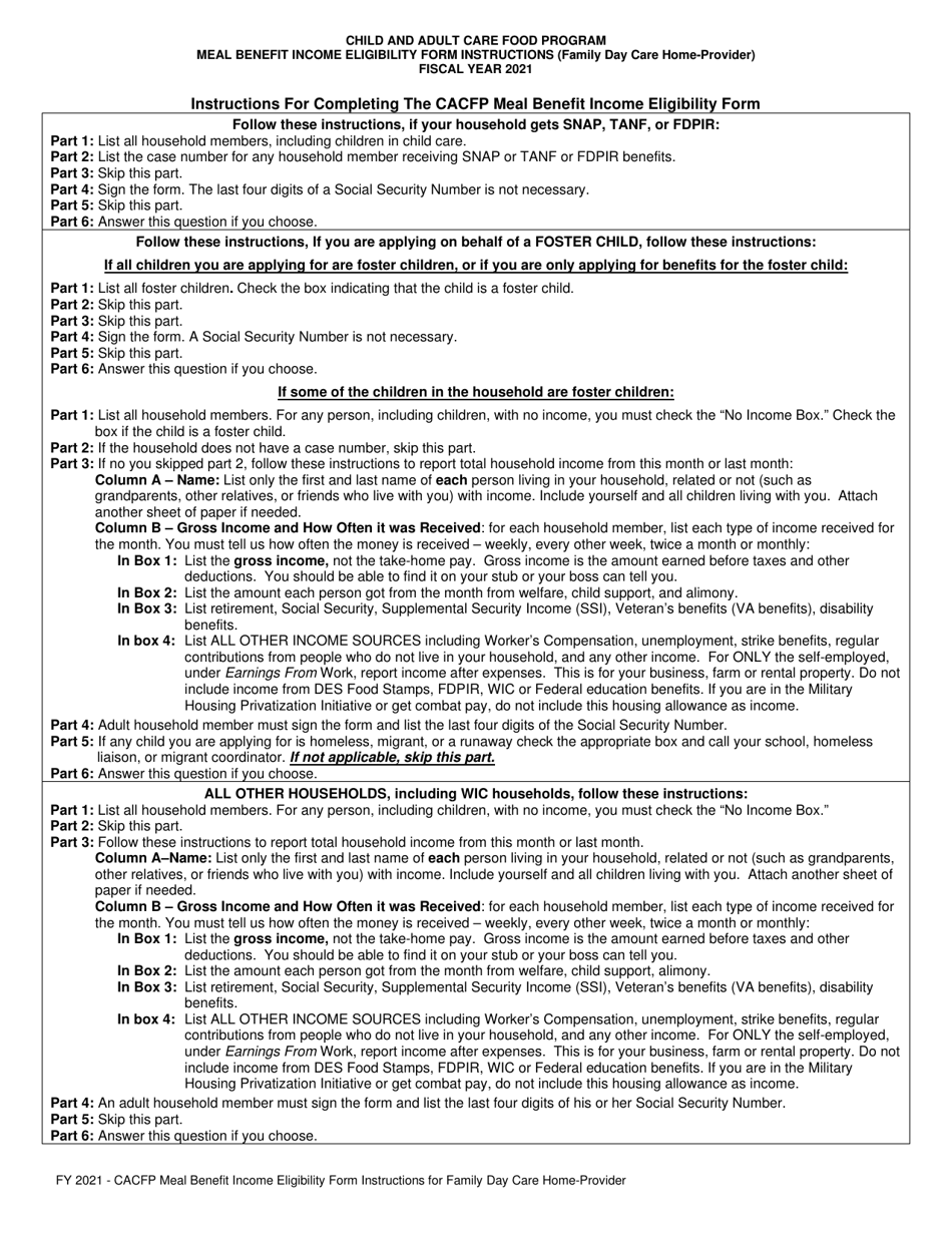 Download Instructions for CACFP Meal Benefit Eligibility Form