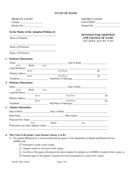 Form AD-001 &quot;Petition for Adoption and Change of Name&quot; - Maine