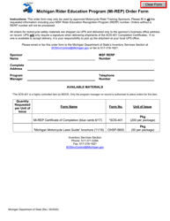 Document preview: Michigan Rider Education Program (Mi-Rep) Order Form - Michigan