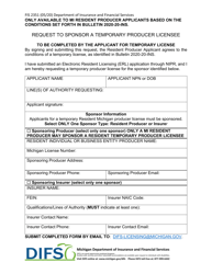 Form FIS2351 &quot;Request to Sponsor a Temporary Producer Licensee&quot; - Michigan