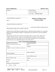 Form OFP503 Affidavit for Filing Foreign Protective Order - Minnesota