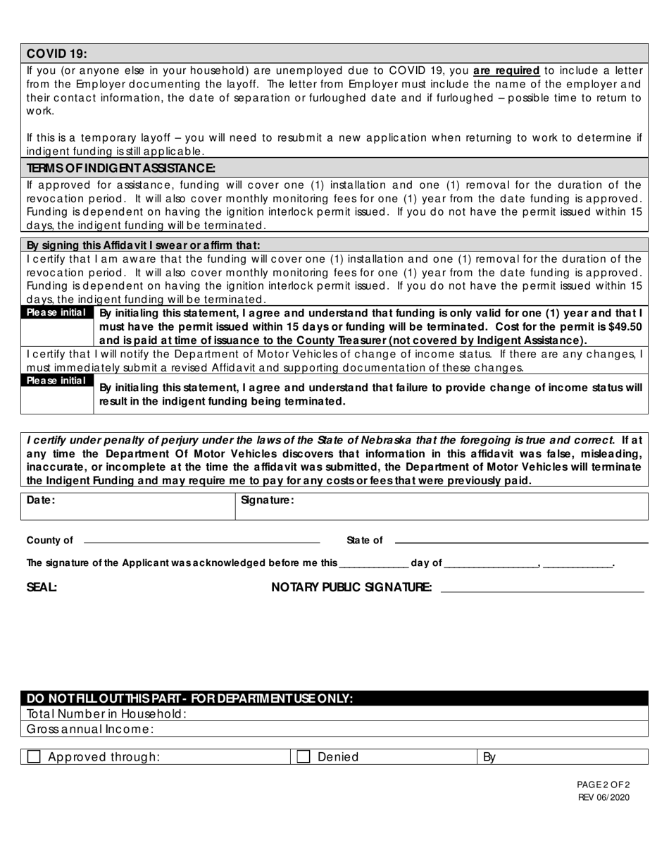 Nebraska Nebraska Department of Motor Vehicles Affidavit Annual