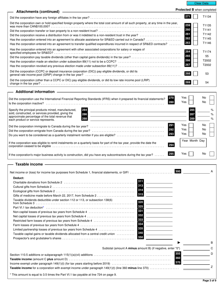 Form T2 Corporation Income Tax Return - Canada, Page 3