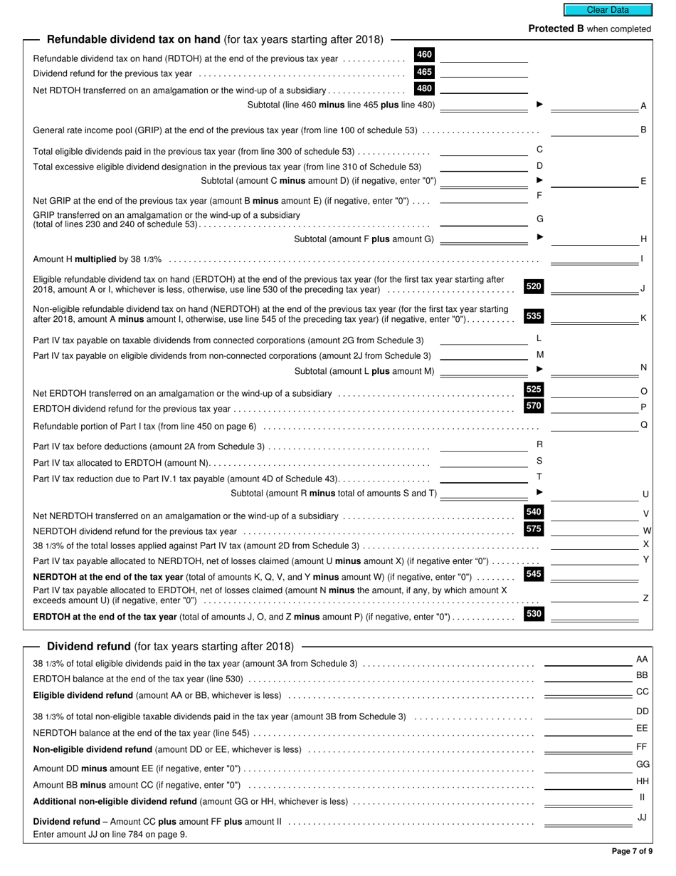 Form T2 Corporation Income Tax Return - Canada, Page 7