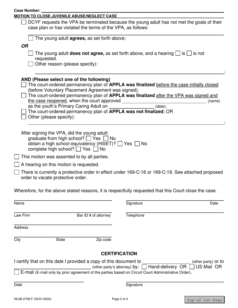 Form NHJB-2708-F Motion to Close Juvenile Abuse / Neglect Case - New Hampshire, Page 3