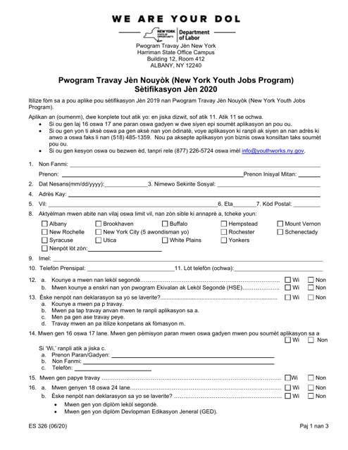 Form ES326HC 2020 Printable Pdf
