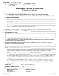 Formulario LS309S Aviso De Pago Y Acuerdo De Trabajo Para Trabajadores Agricolas - New York (Spanish)