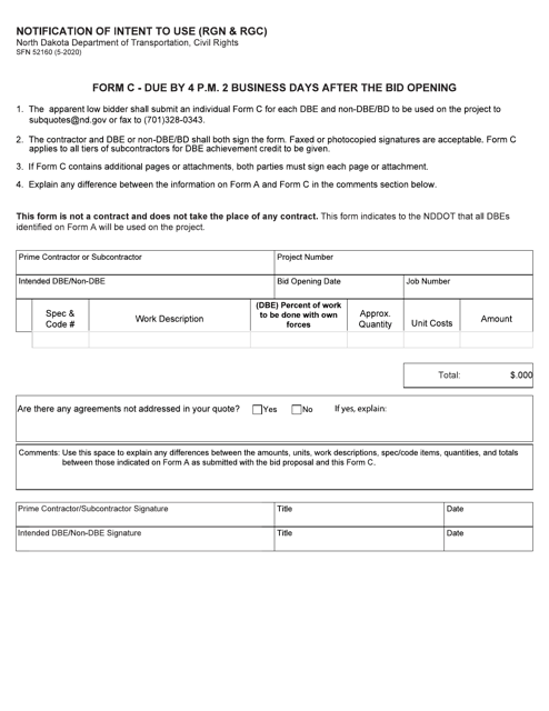 Form SFN52160 (C) Notification of Intent to Use (Rgn & Rgc) - North Dakota