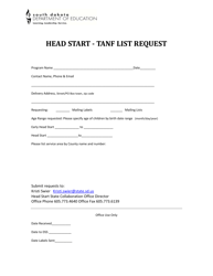 Document preview: Head Start - TANF List Request - South Dakota