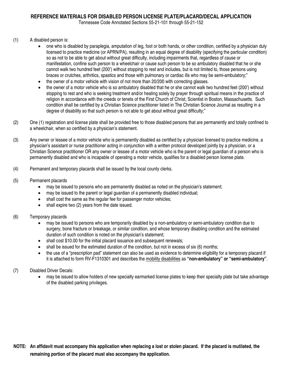 Form RV-F1310301 Application for Disabled Person License Plate, Placard, or Decal - Tennessee, Page 3