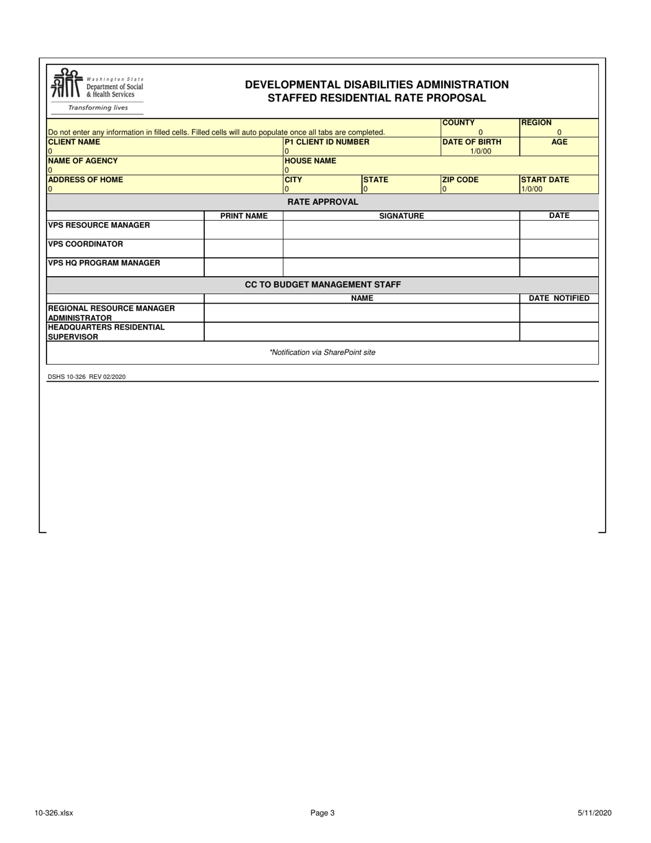 DSHS Form 10-326 Staffed Residential Rate Proposal - Washington, Page 3