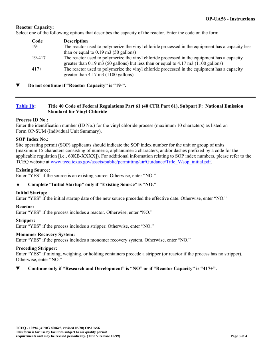 Form OP-UA56 (TCEQ-10294) Vinyl Chloride Process Attributes - Texas, Page 3