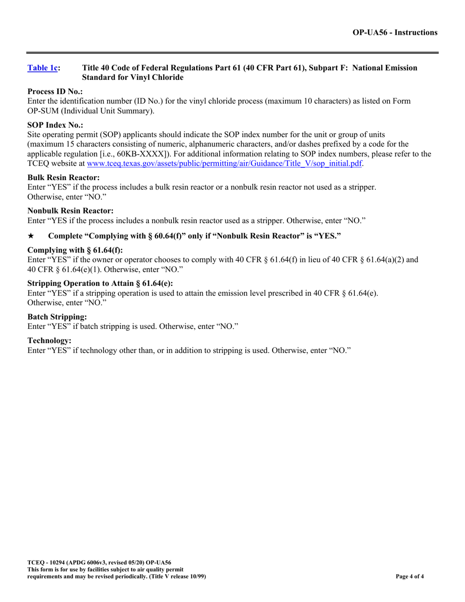 Form OP-UA56 (TCEQ-10294) Vinyl Chloride Process Attributes - Texas, Page 4