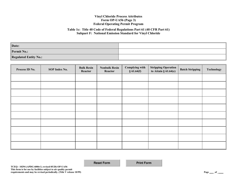 Form OP-UA56 (TCEQ-10294) Vinyl Chloride Process Attributes - Texas, Page 7