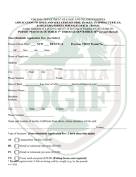 Document preview: Application to Hold and Sell Certain Fish, Snakes, Snapping Turtles, & Hellgrammites for Sale - Virginia