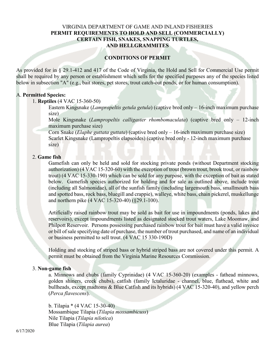 Application to Hold and Sell Certain Fish, Snakes, Snapping Turtles,  Hellgrammites for Sale - Virginia, Page 5