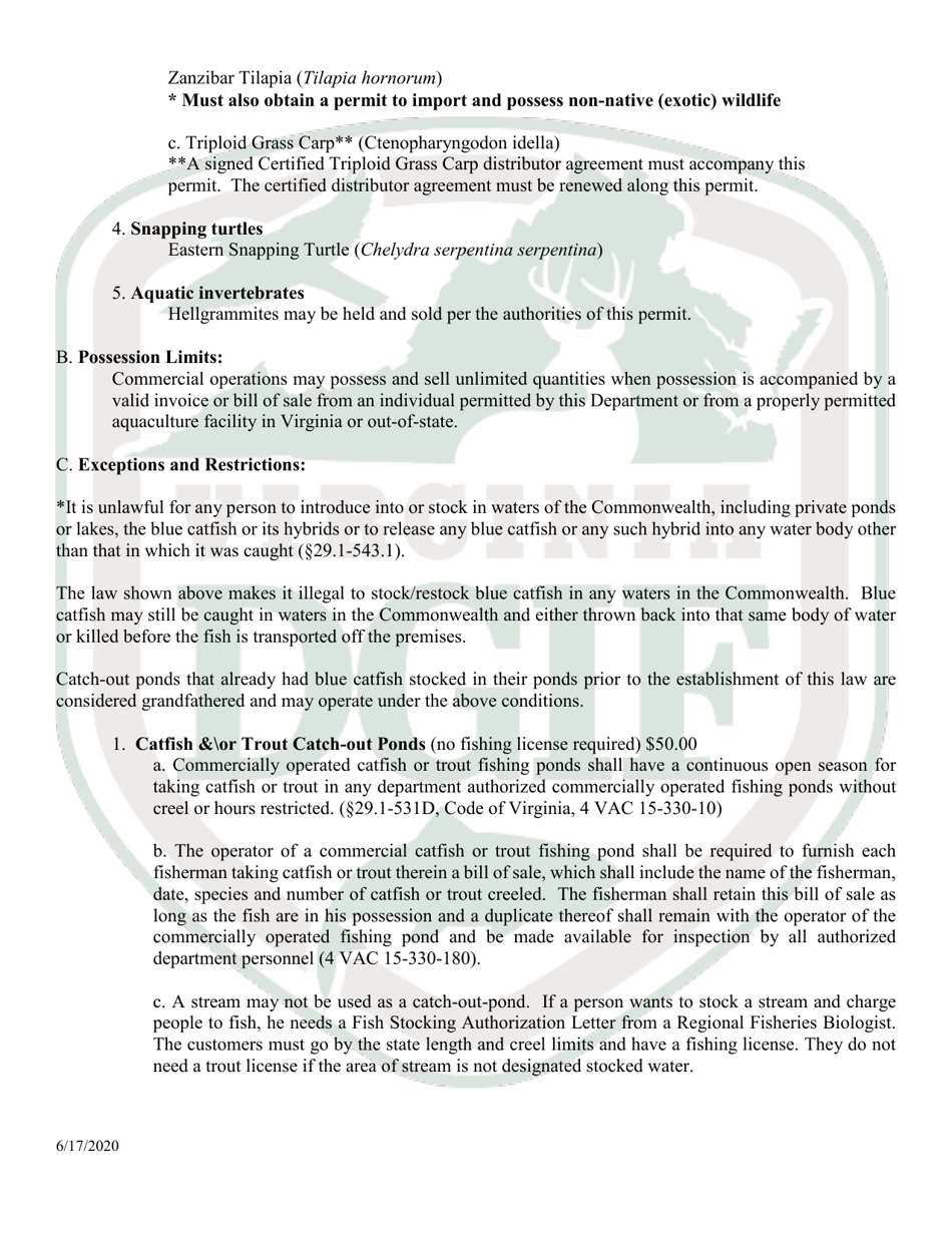 Application to Hold and Sell Certain Fish, Snakes, Snapping Turtles,  Hellgrammites for Sale - Virginia, Page 6