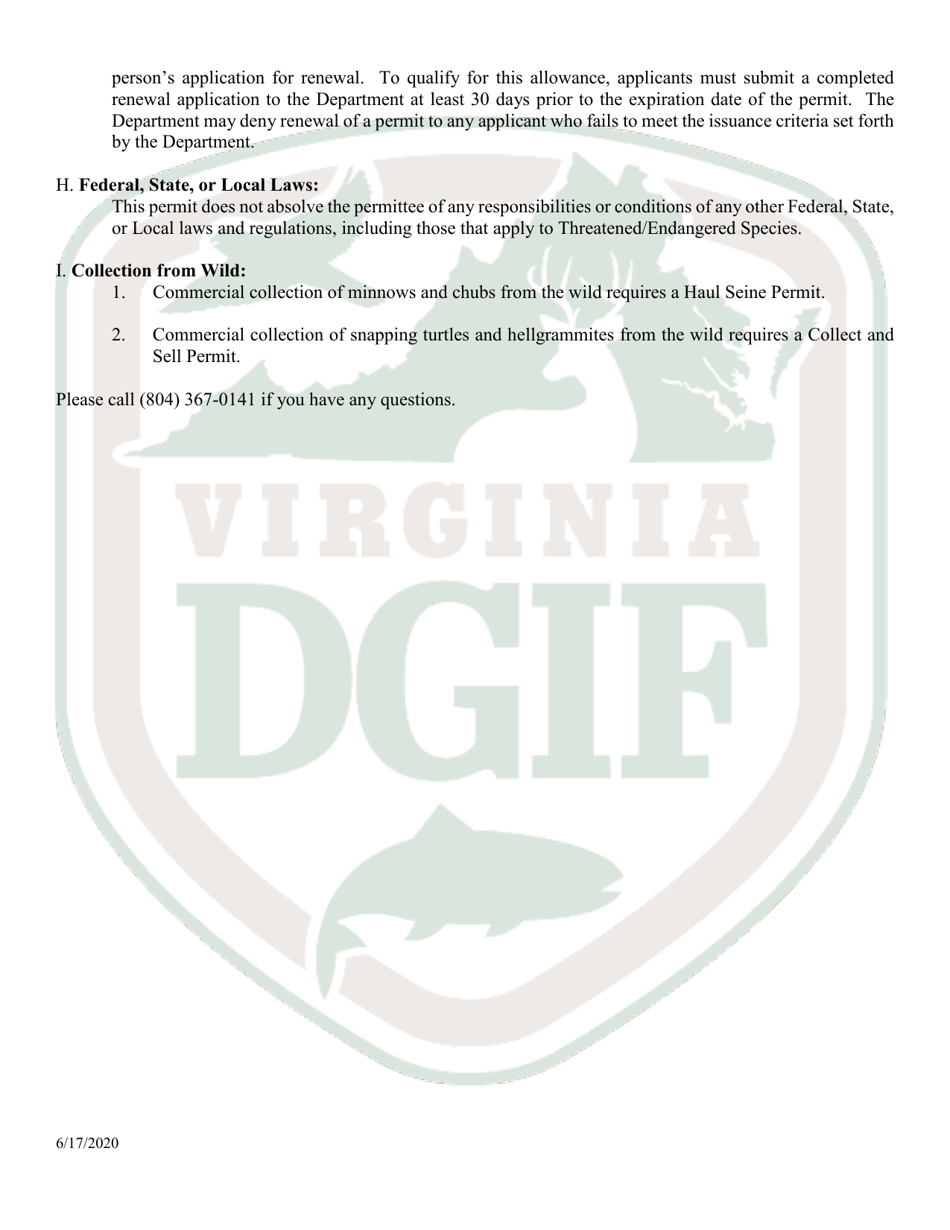 Application to Hold and Sell Certain Fish, Snakes, Snapping Turtles,  Hellgrammites for Sale - Virginia, Page 8