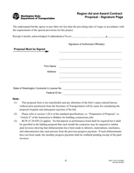 Document preview: DOT Form 272-036C Region Ad and Award Contract Proposal - Signature Page - Washington