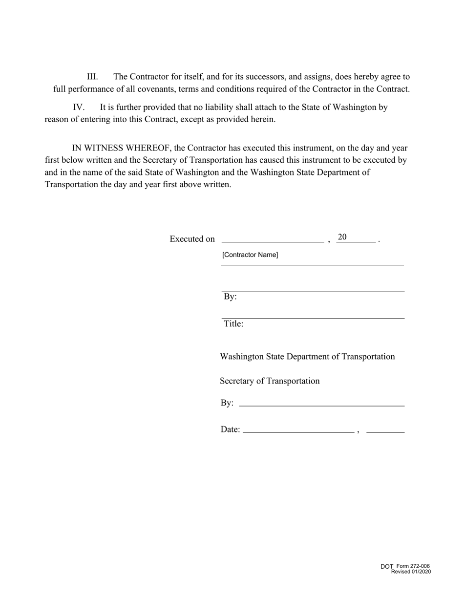 DOT Form 272-006 Contract - Highway Construction - Washington, Page 2