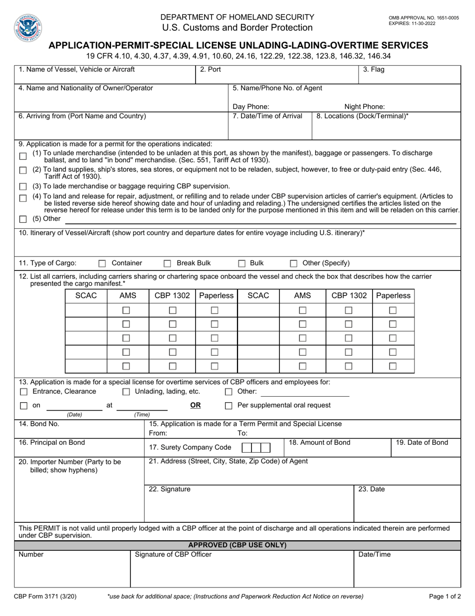 CBP Form 3171 Download Fillable PDF or Fill Online Application-Permit ...