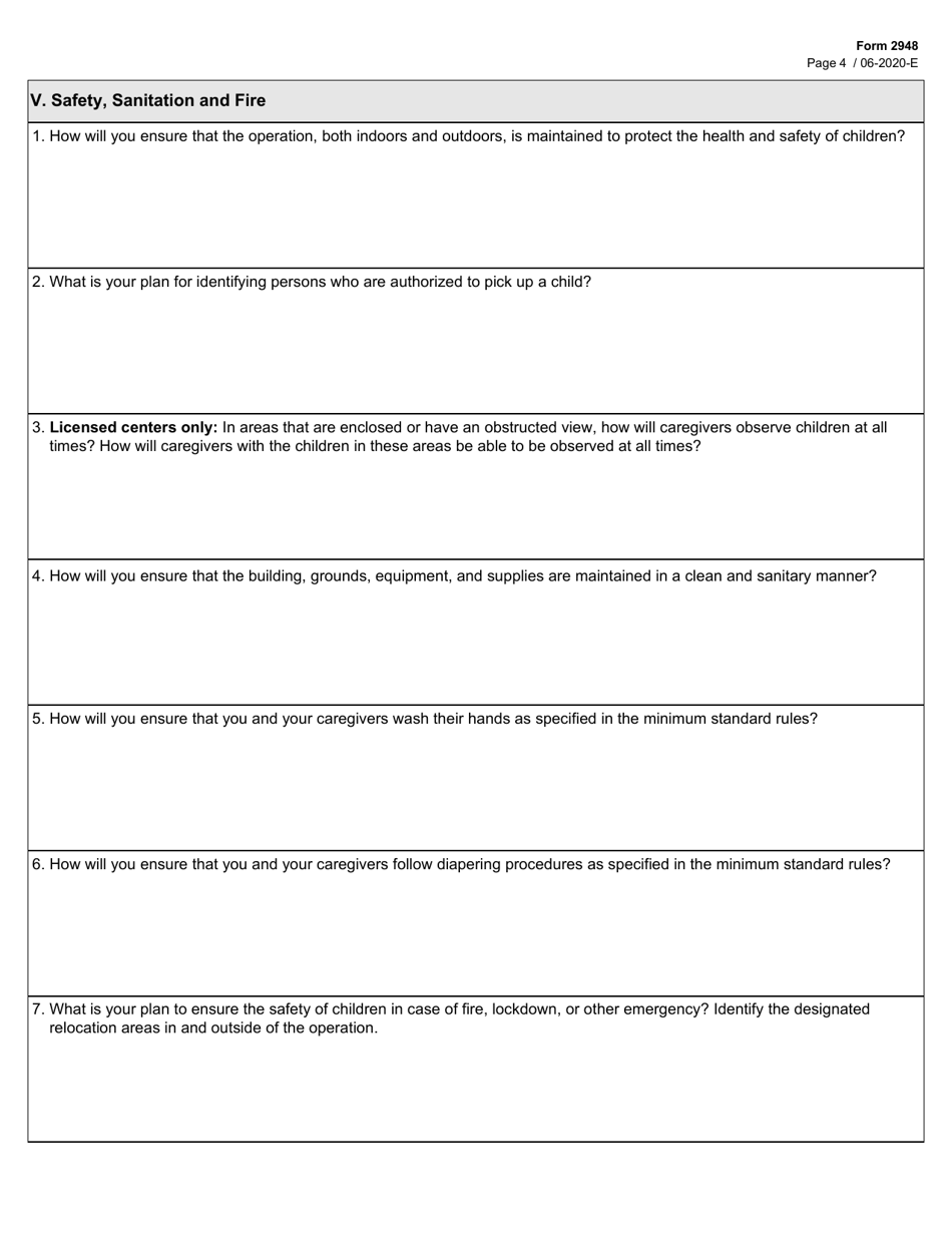 Form 2948 Plan of Operation for Licensed Center and Home Operations - Texas, Page 4